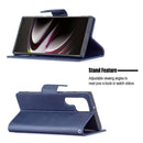 For Samsung Galaxy S22 Ultra 5G Retro Lambskin Texture Pure Color Horizontal Flip Leather Phone Case with Holder & Card Slots & Wallet & Lanyard(Blue)