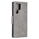 For Samsung Galaxy S22 Ultra 5G Retro Lambskin Texture Pure Color Horizontal Flip Leather Phone Case with Holder & Card Slots & Wallet & Lanyard(Grey)