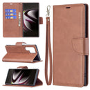 For Samsung Galaxy S22 Ultra 5G Retro Lambskin Texture Pure Color Horizontal Flip Leather Phone Case with Holder & Card Slots & Wallet & Lanyard(Brown)