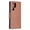 For Samsung Galaxy S22 Ultra 5G Retro Lambskin Texture Pure Color Horizontal Flip Leather Phone Case with Holder & Card Slots & Wallet & Lanyard(Brown)