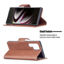 For Samsung Galaxy S22 Ultra 5G Retro Lambskin Texture Pure Color Horizontal Flip Leather Phone Case with Holder & Card Slots & Wallet & Lanyard(Brown)