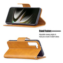 For Samsung Galaxy S22 5G Retro Lambskin Texture Pure Color Horizontal Flip Leather Phone Case with Holder & Card Slots & Wallet & Lanyard(Yellow)