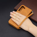 For Samsung Galaxy S22 5G Retro Lambskin Texture Pure Color Horizontal Flip Leather Phone Case with Holder & Card Slots & Wallet & Lanyard(Yellow)