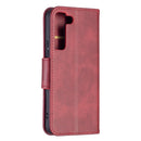 For Samsung Galaxy S22 5G Retro Lambskin Texture Pure Color Horizontal Flip Leather Phone Case with Holder & Card Slots & Wallet & Lanyard(Red)