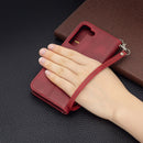 For Samsung Galaxy S22 5G Retro Lambskin Texture Pure Color Horizontal Flip Leather Phone Case with Holder & Card Slots & Wallet & Lanyard(Red)