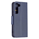 For Samsung Galaxy S22 5G Retro Lambskin Texture Pure Color Horizontal Flip Leather Phone Case with Holder & Card Slots & Wallet & Lanyard(Blue)