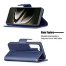 For Samsung Galaxy S22 5G Retro Lambskin Texture Pure Color Horizontal Flip Leather Phone Case with Holder & Card Slots & Wallet & Lanyard(Blue)