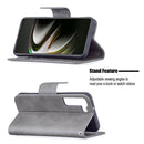 For Samsung Galaxy S22 5G Retro Lambskin Texture Pure Color Horizontal Flip Leather Phone Case with Holder & Card Slots & Wallet & Lanyard(Grey)