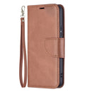 For Samsung Galaxy S22 5G Retro Lambskin Texture Pure Color Horizontal Flip Leather Phone Case with Holder & Card Slots & Wallet & Lanyard(Brown)