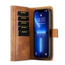 DG.MING Three Fold Wallet Style Leather Phone Case For iPhone 13 Pro(Brown)