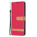 For Xiaomi Redmi Note 11 5G/Note 11T 5G/Poco M4 Pro 5G Color Matching Denim Texture Leather Phone Case with Holder & Card Slots & Wallet & Lanyard(Red)