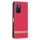 For Xiaomi Redmi Note 11 5G/Note 11T 5G/Poco M4 Pro 5G Color Matching Denim Texture Leather Phone Case with Holder & Card Slots & Wallet & Lanyard(Red)