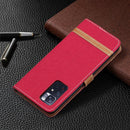 For Xiaomi Redmi Note 11 5G/Note 11T 5G/Poco M4 Pro 5G Color Matching Denim Texture Leather Phone Case with Holder & Card Slots & Wallet & Lanyard(Red)