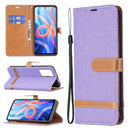 For Xiaomi Redmi Note 11 5G/Note 11T 5G/Poco M4 Pro 5G Color Matching Denim Texture Leather Phone Case with Holder & Card Slots & Wallet & Lanyard(Purple)