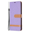 For Xiaomi Redmi Note 11 5G/Note 11T 5G/Poco M4 Pro 5G Color Matching Denim Texture Leather Phone Case with Holder & Card Slots & Wallet & Lanyard(Purple)