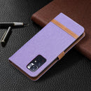 For Xiaomi Redmi Note 11 5G/Note 11T 5G/Poco M4 Pro 5G Color Matching Denim Texture Leather Phone Case with Holder & Card Slots & Wallet & Lanyard(Purple)