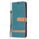 For Xiaomi Redmi Note 11 5G/Note 11T 5G/Poco M4 Pro 5G Color Matching Denim Texture Leather Phone Case with Holder & Card Slots & Wallet & Lanyard(Green)