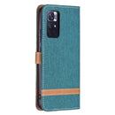 For Xiaomi Redmi Note 11 5G/Note 11T 5G/Poco M4 Pro 5G Color Matching Denim Texture Leather Phone Case with Holder & Card Slots & Wallet & Lanyard(Green)