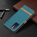 For Xiaomi Redmi Note 11 5G/Note 11T 5G/Poco M4 Pro 5G Color Matching Denim Texture Leather Phone Case with Holder & Card Slots & Wallet & Lanyard(Green)