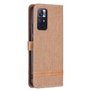 For Xiaomi Redmi Note 11 5G/Note 11T 5G/Poco M4 Pro 5G Color Matching Denim Texture Leather Phone Case with Holder & Card Slots & Wallet & Lanyard(Brown)