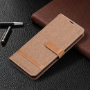 For Xiaomi Redmi Note 11 5G/Note 11T 5G/Poco M4 Pro 5G Color Matching Denim Texture Leather Phone Case with Holder & Card Slots & Wallet & Lanyard(Brown)