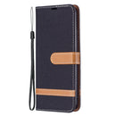 For Xiaomi Redmi Note 11 5G/Note 11T 5G/Poco M4 Pro 5G Color Matching Denim Texture Leather Phone Case with Holder & Card Slots & Wallet & Lanyard(Black)