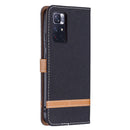 For Xiaomi Redmi Note 11 5G/Note 11T 5G/Poco M4 Pro 5G Color Matching Denim Texture Leather Phone Case with Holder & Card Slots & Wallet & Lanyard(Black)