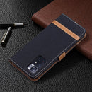 For Xiaomi Redmi Note 11 5G/Note 11T 5G/Poco M4 Pro 5G Color Matching Denim Texture Leather Phone Case with Holder & Card Slots & Wallet & Lanyard(Black)