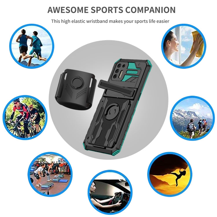 For Motorola Moto G9 Plus Armor Wristband Phone Case(Dark Green)