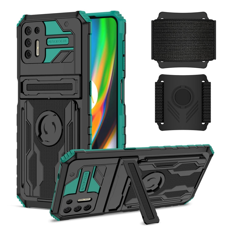 For Motorola Moto G9 Plus Armor Wristband Phone Case(Dark Green)