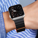 DUX DUCIS Chain Version Magnetic PU Leather Watch Band For Apple Watch Series 7 41mm / 6 & SE & 5 & 4 40mm / 3 & 2 & 1 38mm(Black + Orange)