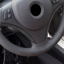 Car Suede Wrap Steering Wheel Side Decorative Cover for BMW 1 Series 2007-2011 / 3 Series 2005-2012, Left Drive(Black Grey)