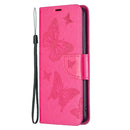 For Xiaomi Redmi Note 11 5G/Note 11T 5G/Poco M4 Pro 5G Two Butterflies Embossing Pattern Horizontal Flip Leather Phone Case with Holder & Card Slot & Wallet & Lanyard(Rose Red)