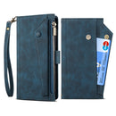 For Samsung Galaxy S22 5G Retro Frosted Horizontal Flip Leather Phone Case with Holder & Card Slot & Wallet & Zipper Pocket & Lanyard(Blue)