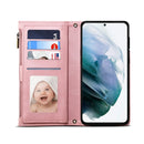 For Samsung Galaxy S22+ 5G Retro Frosted Horizontal Flip Leather Phone Case with Holder & Card Slot & Wallet & Zipper Pocket & Lanyard(Rose Gold)