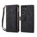 For Samsung Galaxy S22 Ultra 5G Retro Frosted Horizontal Flip Leather Phone Case with Holder & Card Slot & Wallet & Zipper Pocket & Lanyard(Black)