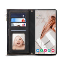For Samsung Galaxy S22 Ultra 5G Retro Frosted Horizontal Flip Leather Phone Case with Holder & Card Slot & Wallet & Zipper Pocket & Lanyard(Black)