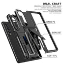 For Samsung Galaxy Z Fold3 5G Super V Armor PC + TPU Shockproof Phone Case with Invisible Holder(Black)