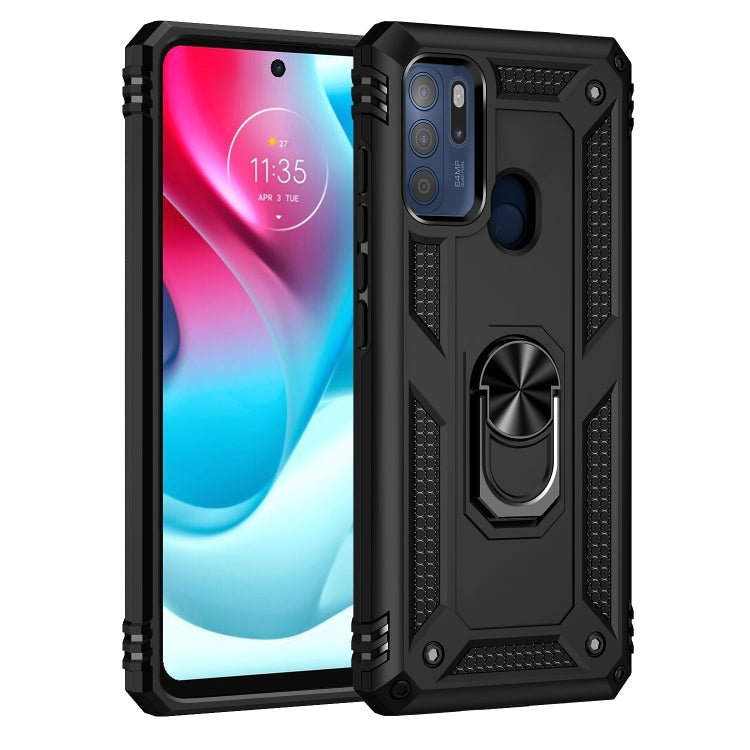 For Motorola Moto G60s Shockproof TPU + PC Phone Case with 360 Degree Rotating Holder(Black)