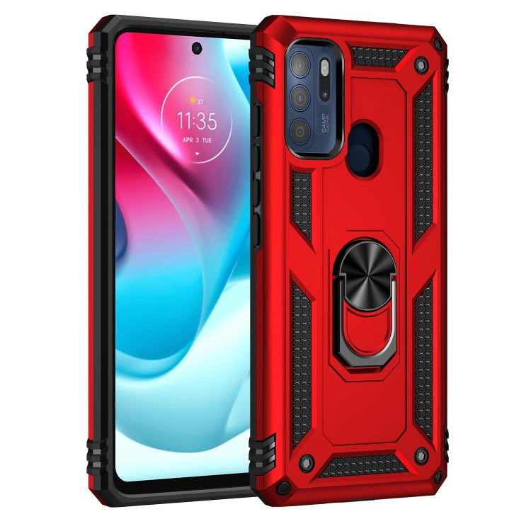 For Motorola Moto G60s Shockproof TPU + PC Phone Case with 360 Degree Rotating Holder(Red)