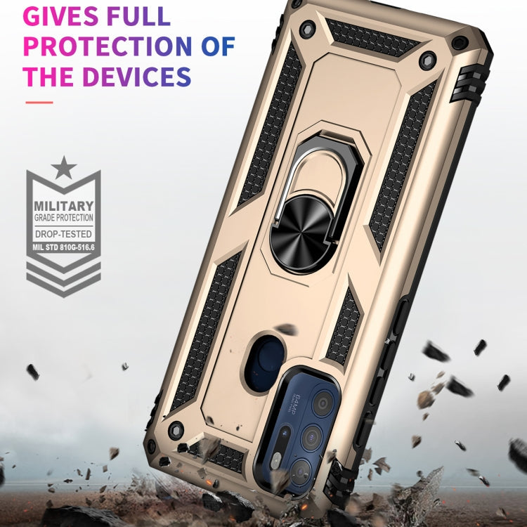For Motorola Moto G60s Shockproof TPU + PC Phone Case with 360 Degree Rotating Holder(Gold)