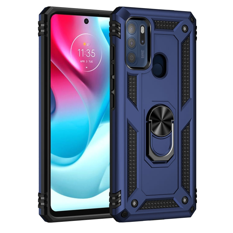 For Motorola Moto G60s Shockproof TPU + PC Phone Case with 360 Degree Rotating Holder(Blue)