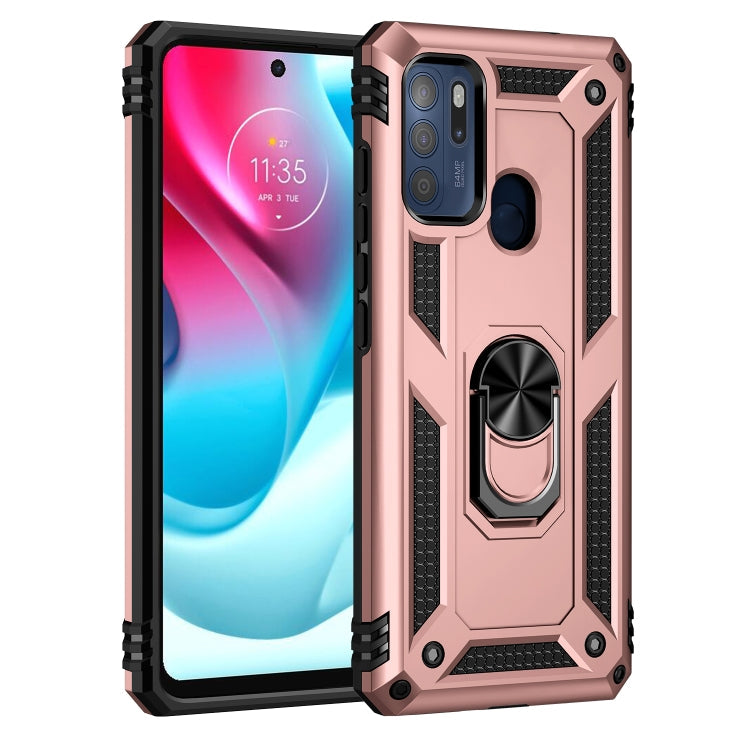 For Motorola Moto G60s Shockproof TPU + PC Phone Case with 360 Degree Rotating Holder(Rose Gold)