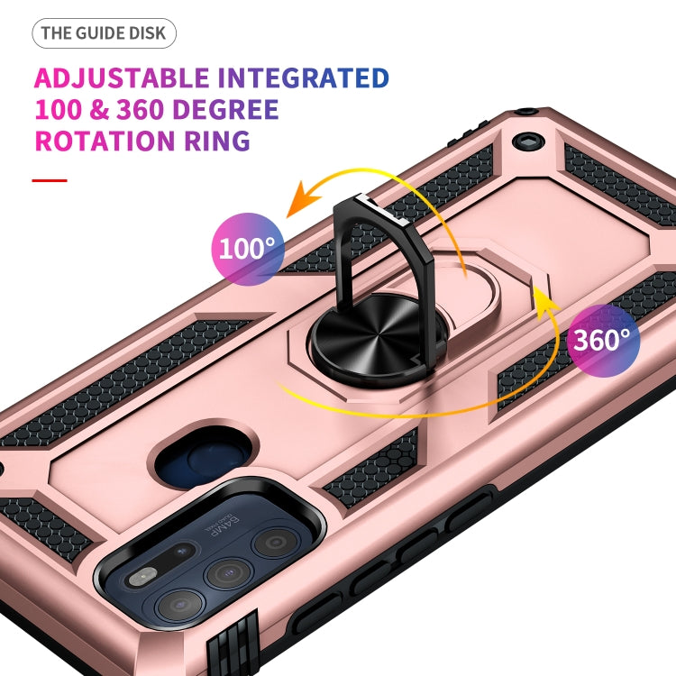 For Motorola Moto G60s Shockproof TPU + PC Phone Case with 360 Degree Rotating Holder(Rose Gold)