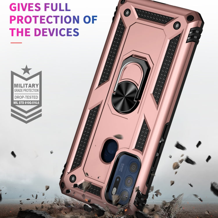 For Motorola Moto G60s Shockproof TPU + PC Phone Case with 360 Degree Rotating Holder(Rose Gold)