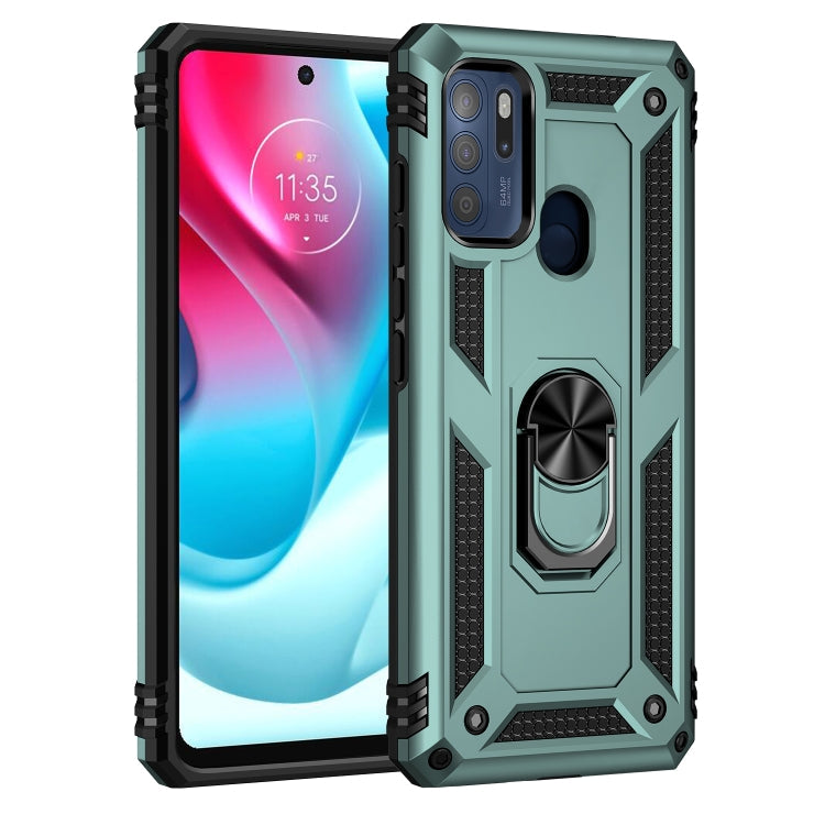 For Motorola Moto G60s Shockproof TPU + PC Phone Case with 360 Degree Rotating Holder(Dark Green)