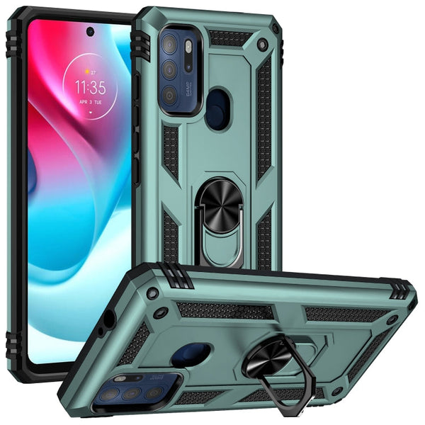 For Motorola Moto G60s Shockproof TPU + PC Phone Case with 360 Degree Rotating Holder(Dark Green)
