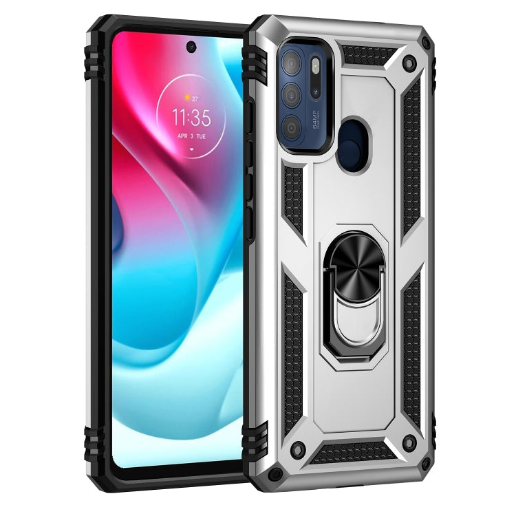 For Motorola Moto G60s Shockproof TPU + PC Phone Case with 360 Degree Rotating Holder(Silver)