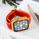 Adjustable Striped Woven Nylon Watch Band + Watch Case Set For Apple Watch Series 7 41mm/6&SE&5&4 40mm/3&2&1 38mm(Colorful)