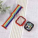 Adjustable Striped Woven Nylon Watch Band + Watch Case Set For Apple Watch Series 7 45mm/6&SE&5&4 44mm/3&2&1 42mm(Blue)